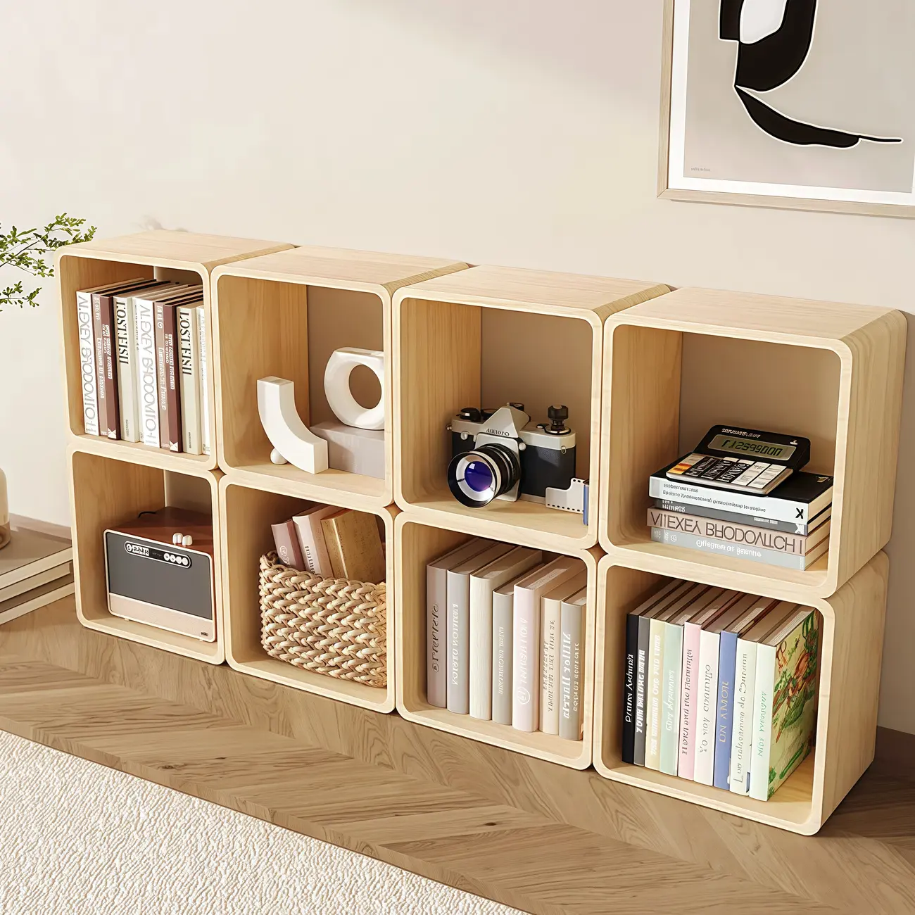 Modern Wooden Natural Open Back Cube Bookcase