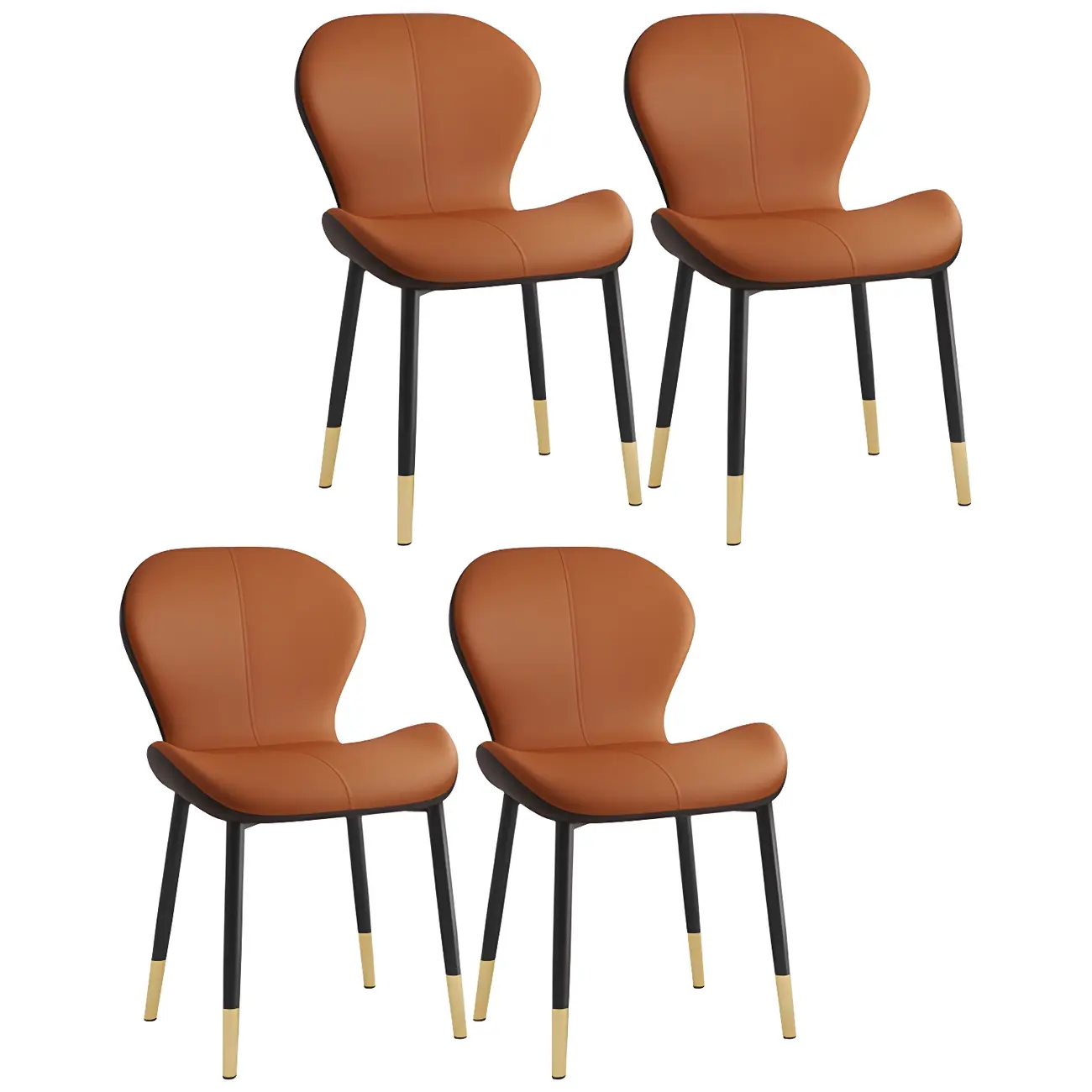 Art Deco Curved Back Leather Dining Chair Solid Back