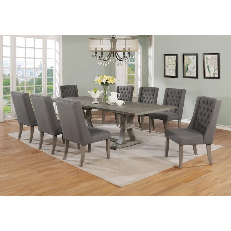 9-piece Rustic Extending Grey Dining Set