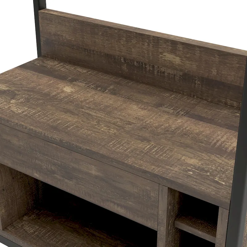 DH BASIC Industrial Reclaimed Oak 67-inch Metal 6-Wine Slots Baker's Rack by Denhour