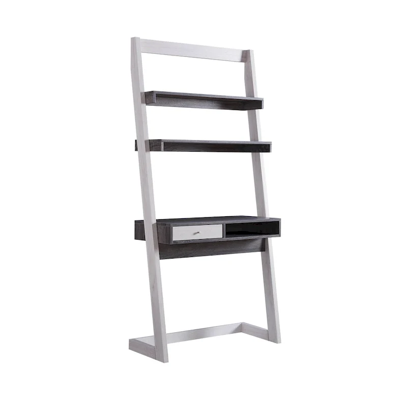 Two-Tone Wall Leaning Desk with Drawer and Shelves