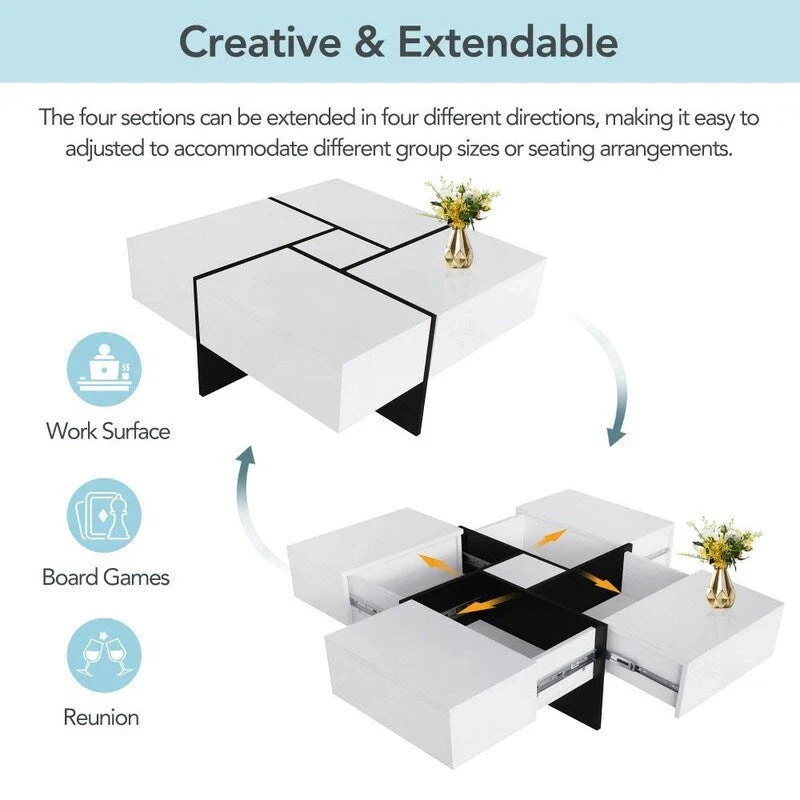 Unique Design Coffee Table with Extendable Sliding Tabletop