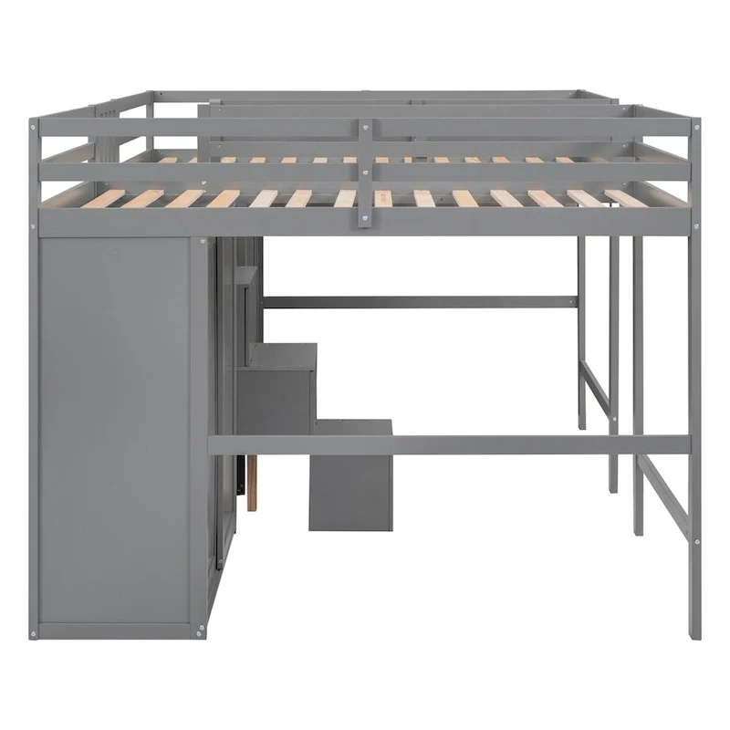 Double Twin Loft Beds with Wardrobes and Staircase