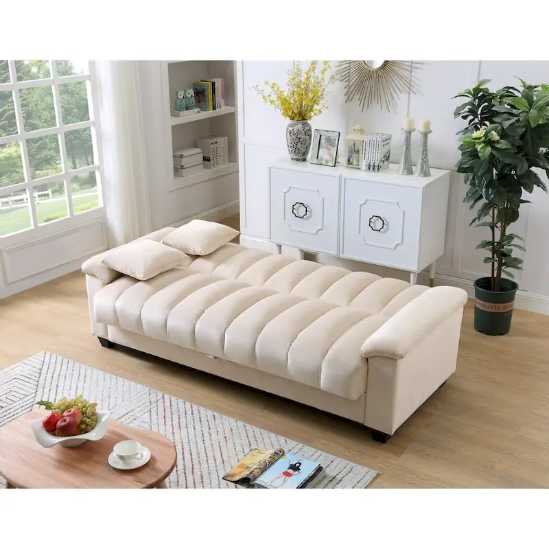 Fabric Upholstered Channel Back Living Room Convertible Sofabed