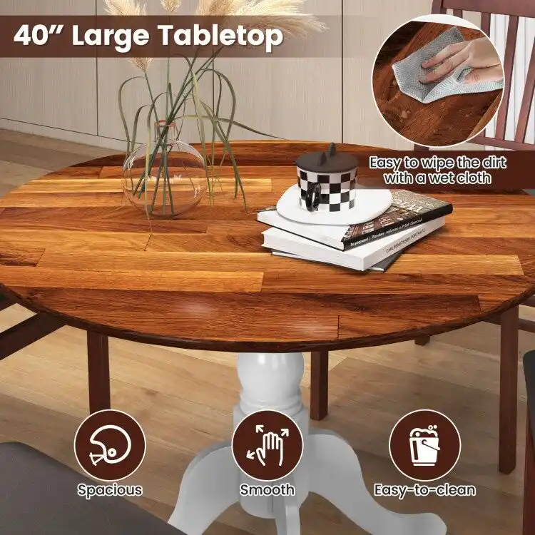 Wooden Dining Table with Round Tabletop and Curved Trestle Legs - 39.37 x 39.37 x 28.74