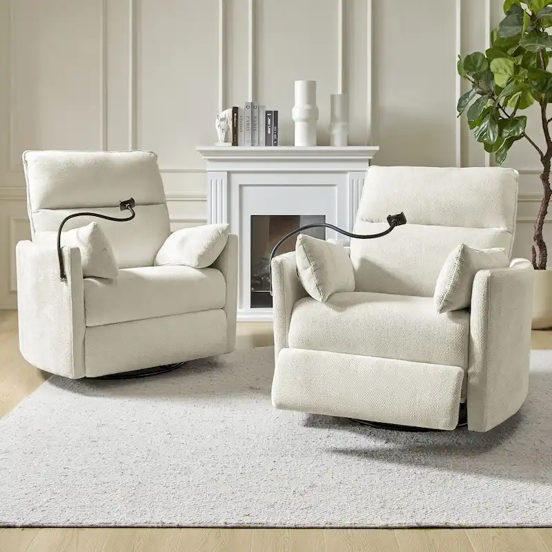 Barry Modern 38 Power Rocking Swivel Nursery Recliner with USB Ports Set of 2 by HULALA HOME
