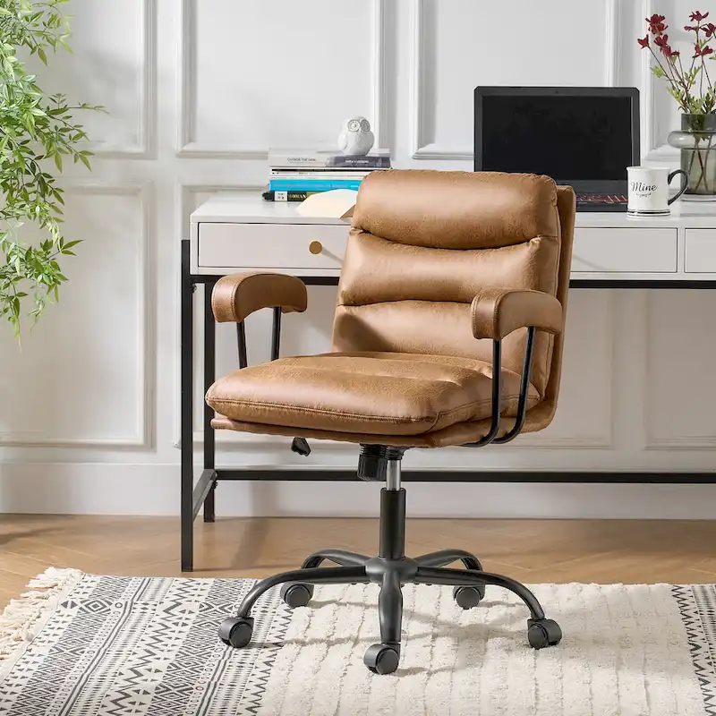 Sage/Ivory/Navy/Camel/Black/Green Faux Leather Swivel Office Chair, Single