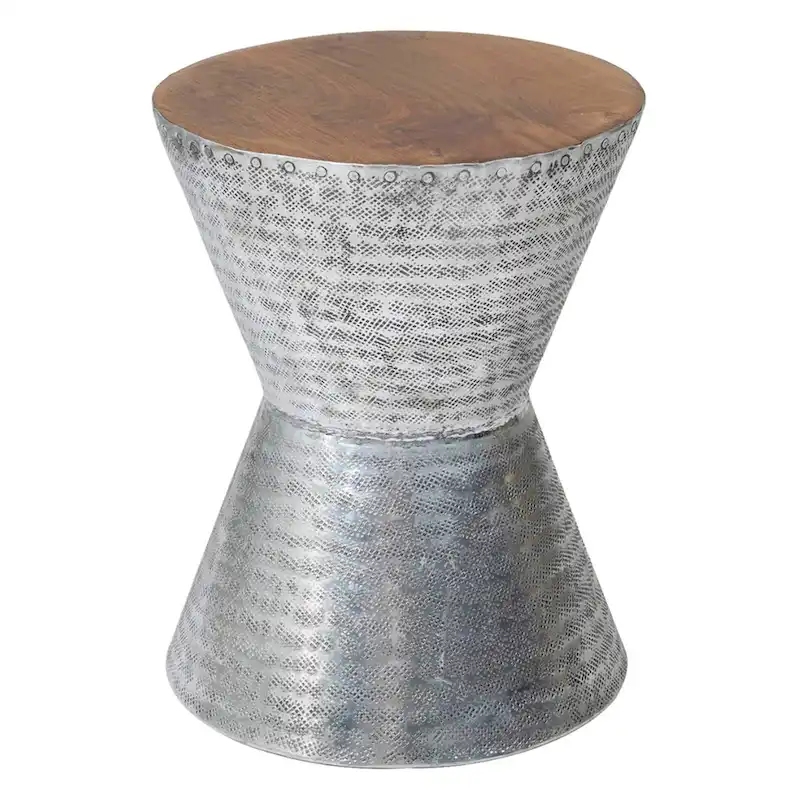 Stamped Metal And Wood Hourglass Accent Table by East at Main