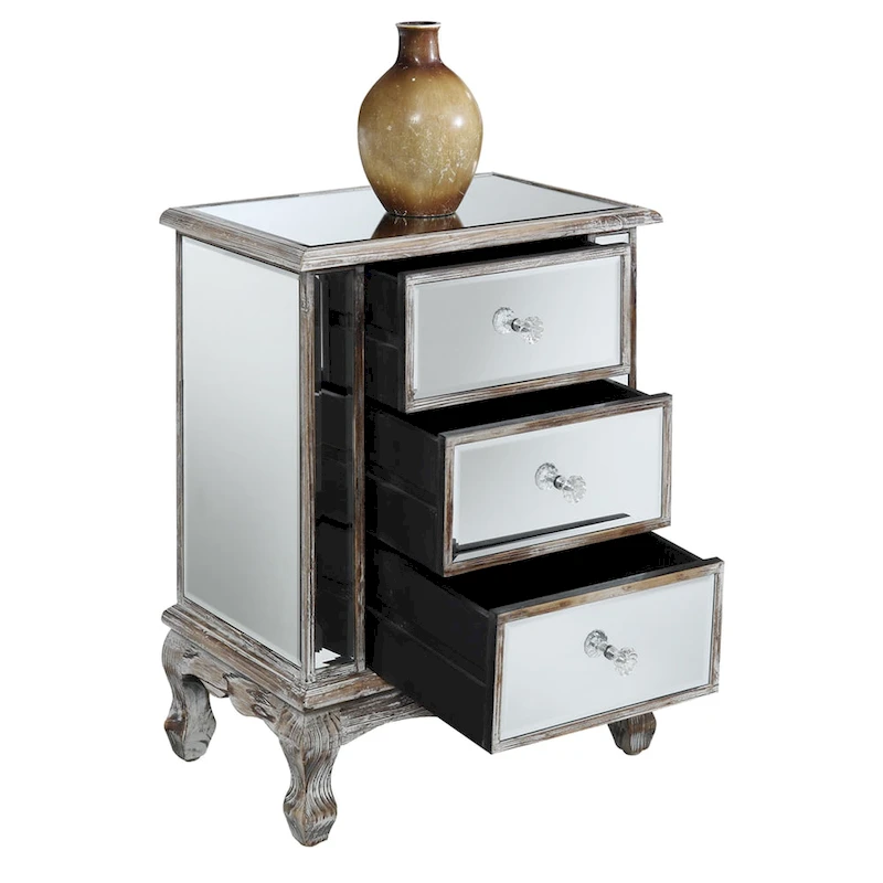 Convenience Concepts Gold Coast Vineyard Mirrored 3 Drawer End Table