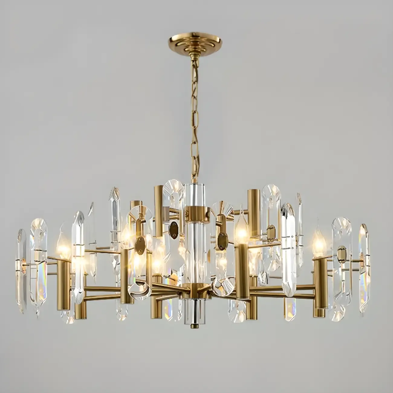 Geometric Gold Metal Clear Crystal Sputnik Chandelier