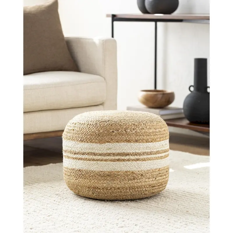 Livabliss Mallows Farmhouse Stripe Pouf