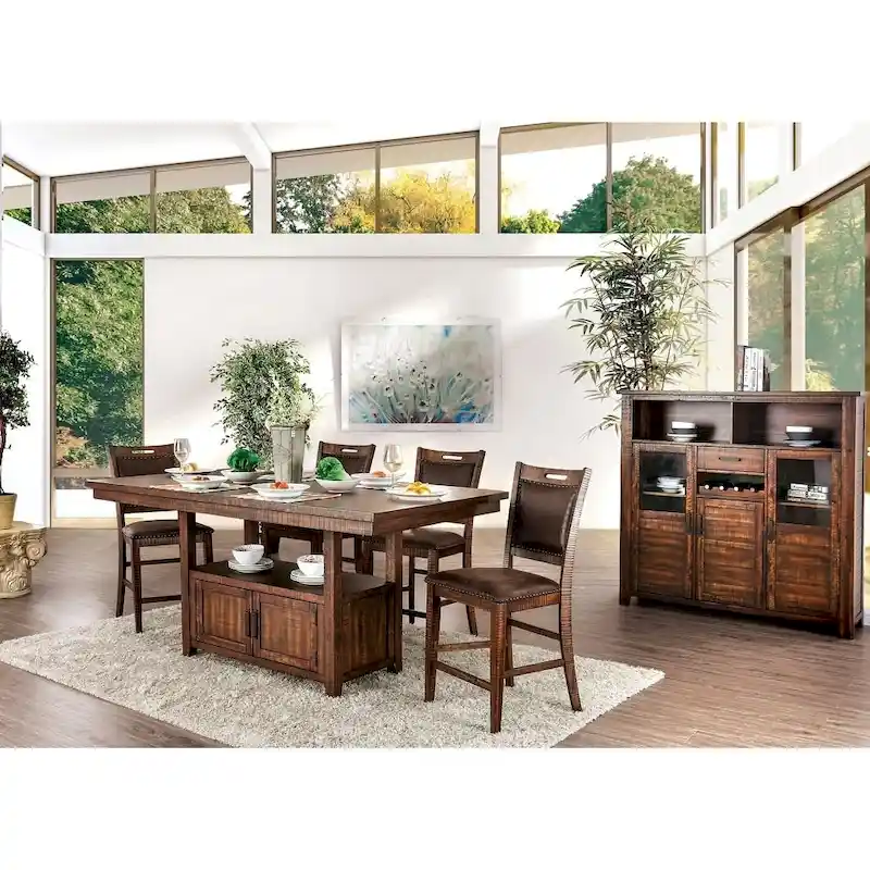 Furniture of America Rainier Rustic 75-inch Walnut Counter Height Table