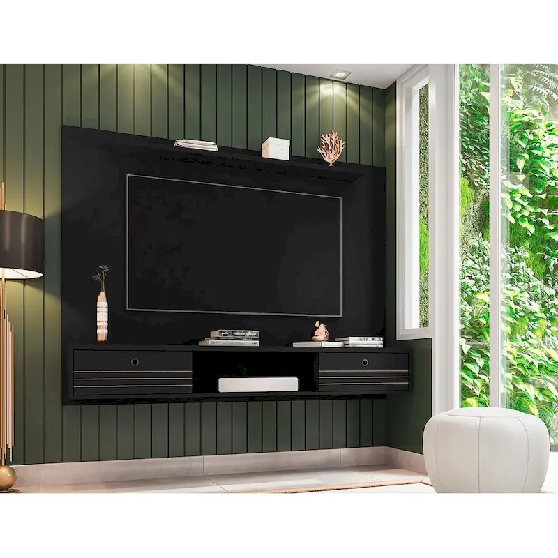 Rustic Brown / White / Black Mid-Century Modern Floating TV Wall Unit with Concealed Storage – Single