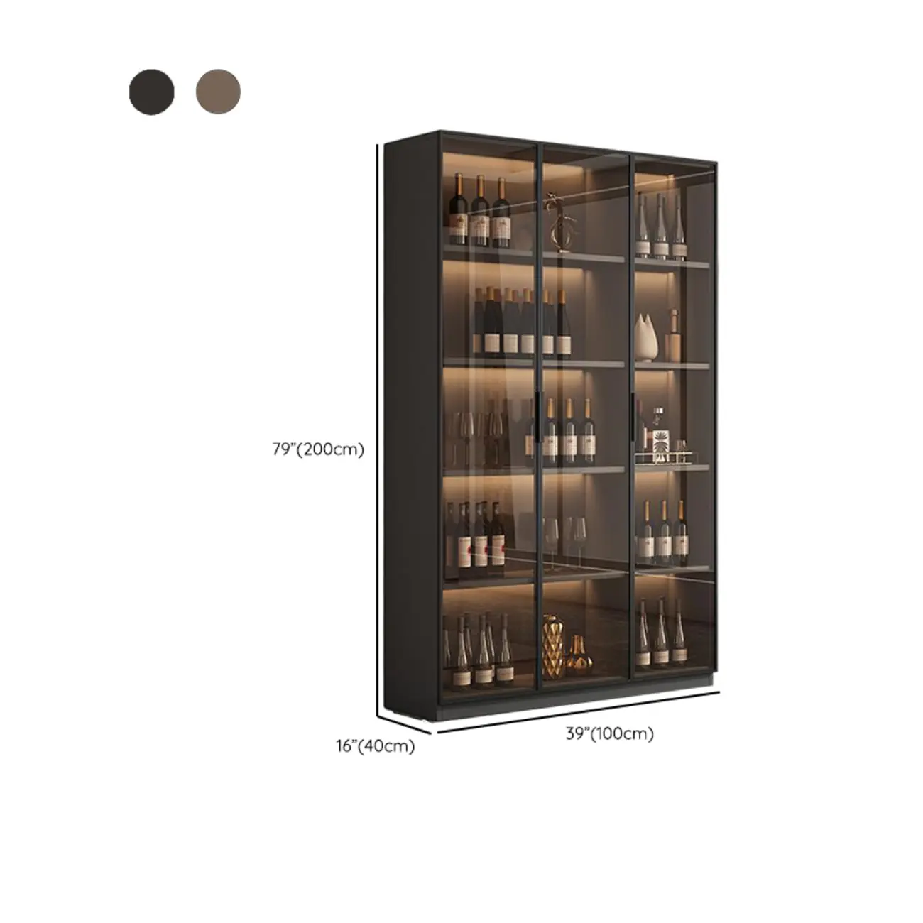 Tall Narrow Black Wood Display Cabinet with Light