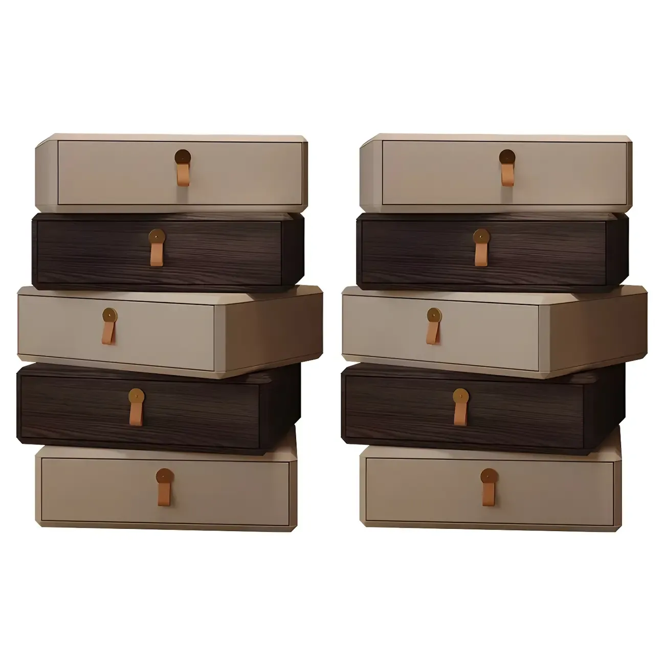 Stacked Beige Wood 3 Drawers Narrow Nightstand