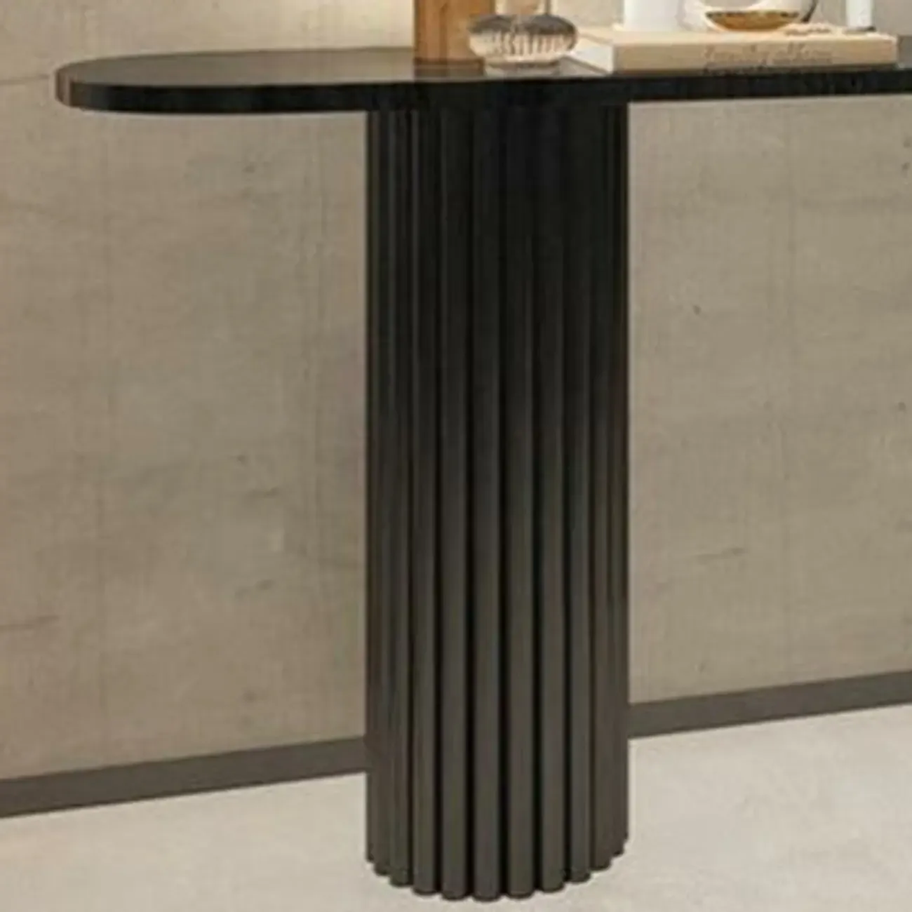 Natural Oval Wooden Double Pedestal Console Table