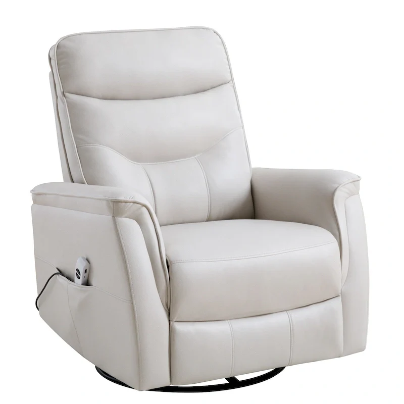 Beige/Grey/Brown Faux Leather Power Swivel Glider Recliner, Single Seat