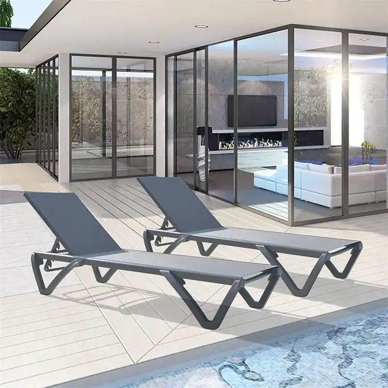 2Pcs Outdoor Aluminum Chaise Lounge with Adjustable Backrest