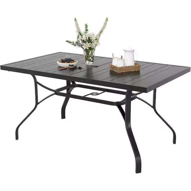 Durable 60x35'' Rectangle Outdoor Dining Table with 1.57'' Umbrella Hole - Weather-Resistant Metal Furniture for Patio, Garden, Backyard, and Poolside