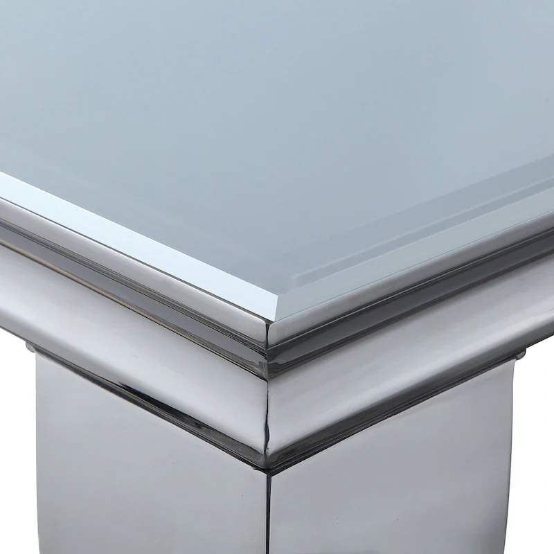 79-inch chrome-legged glass tabletop dining table