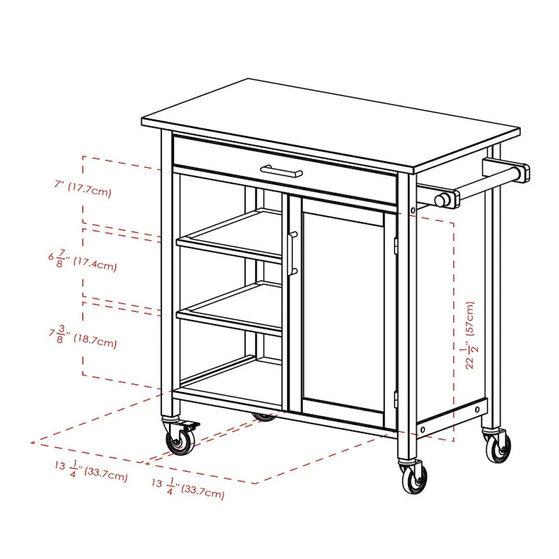 Marissa Kitchen Cart, Walnut - 36.18 x 18.5 x 34.61 inches