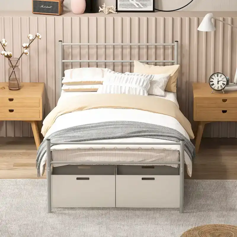 Costway Twin Metal Bed Frame Mattress Foundation No Box Spring Needed