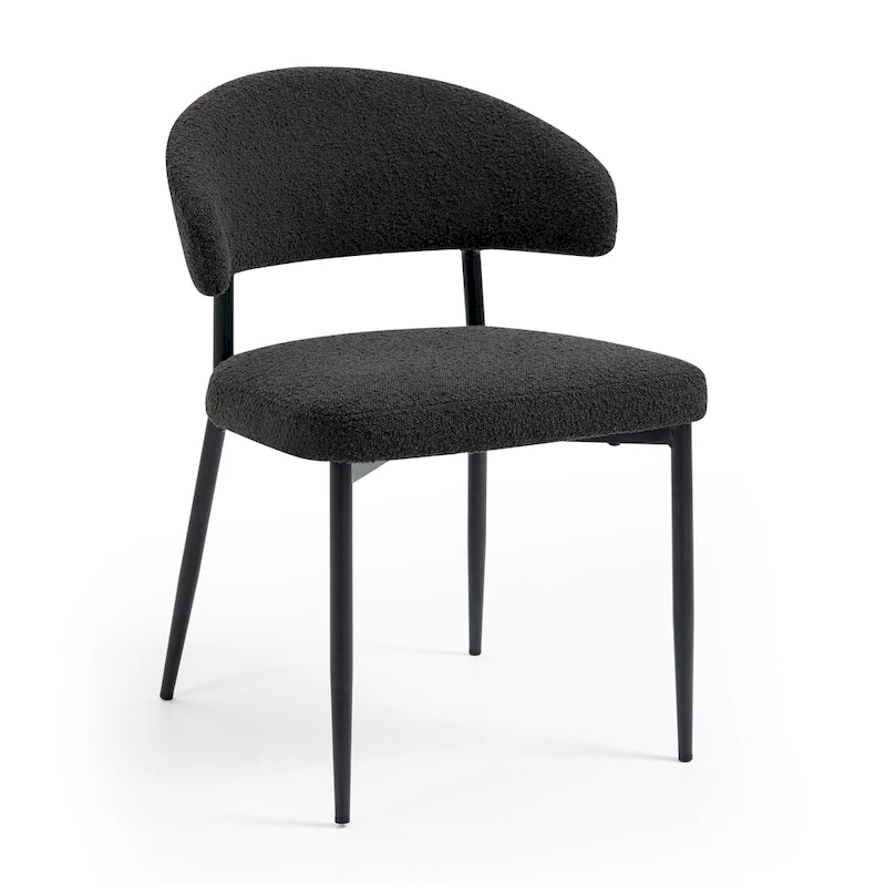 Set of 2 Ayoka Black Boucle Dining Chairs with Black Iron Legs