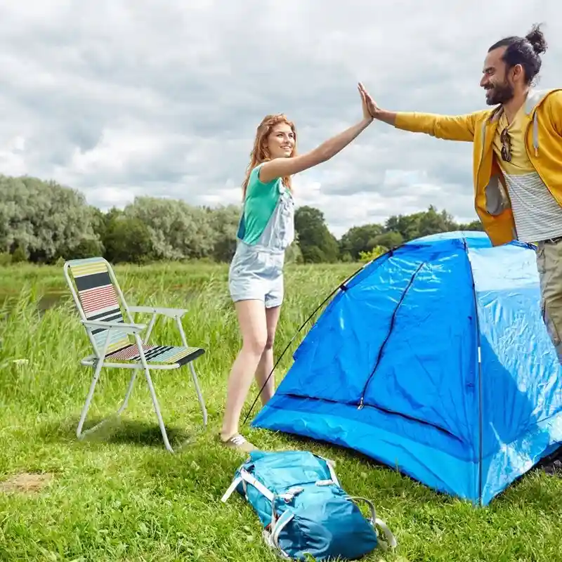 Folding High-backed Lightweight Beach Chair with Hard Armrest - 19*17*29 in.