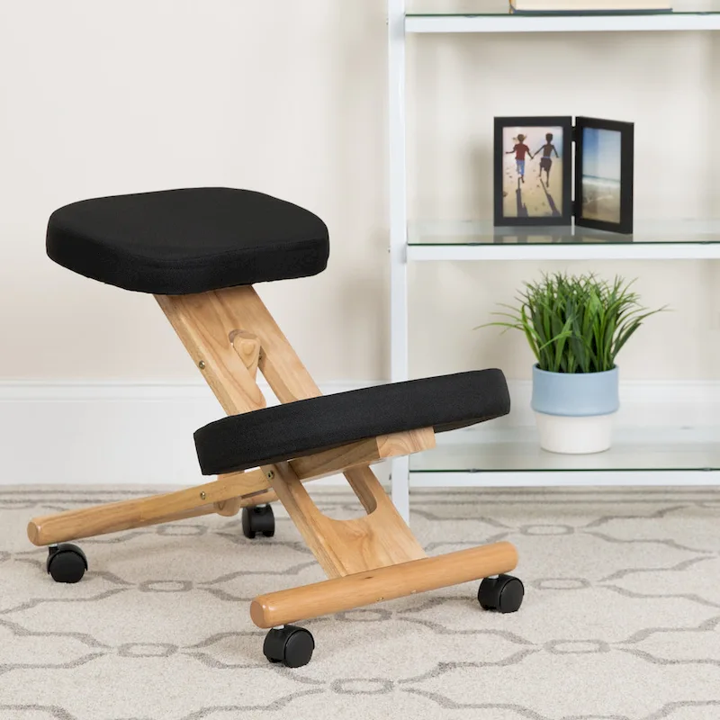 Wooden Ergonomic Kneeling Office Chair in Fabric