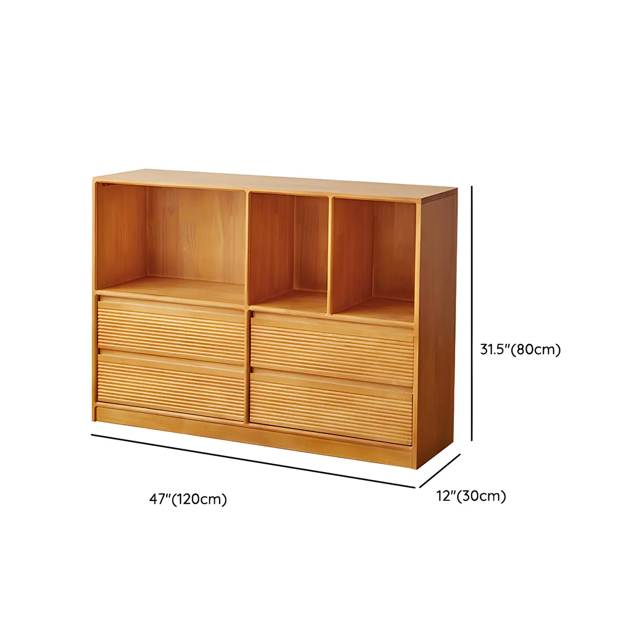 Scandinavian Light Wood 2-Shelf Bookcase with Drawers