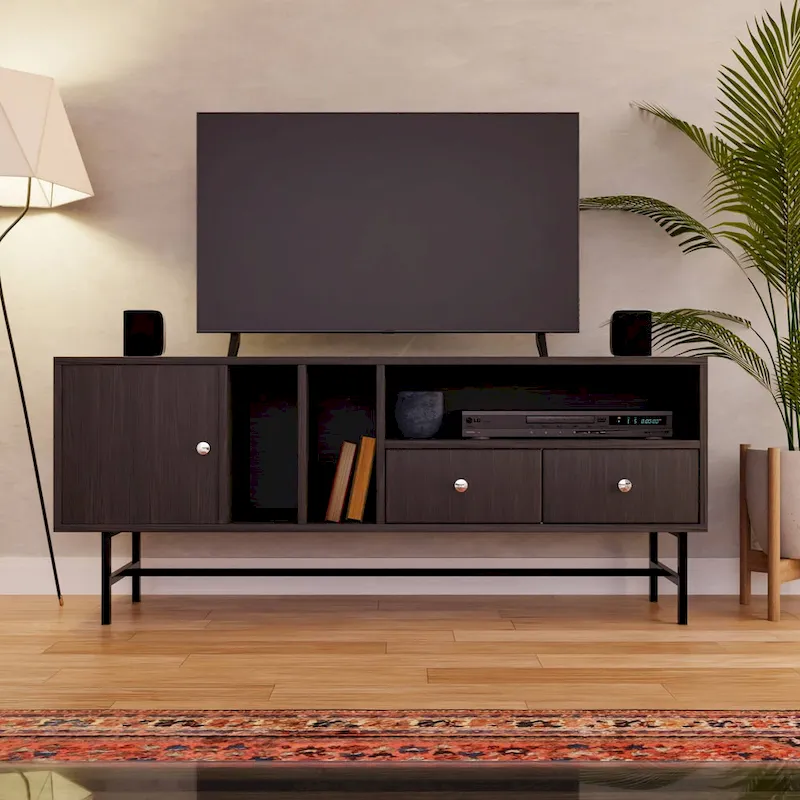 Rochester 2-Drawer 4-Shelf TV Stand Credenza with Iron Legs