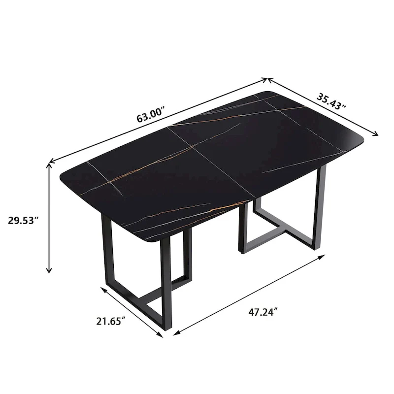 63 Modern Dining TableSintered Stone Tabletop with Black Base