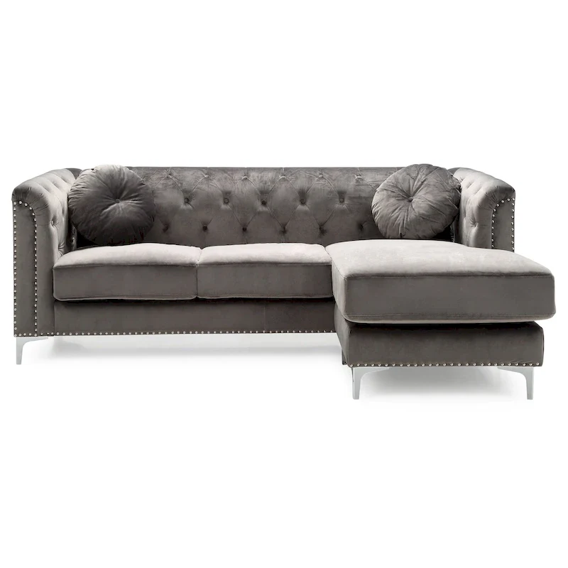83 in. Tufted Velvet Sectional with 2-Throw Pillow - 83 L x 58 W x 31 H