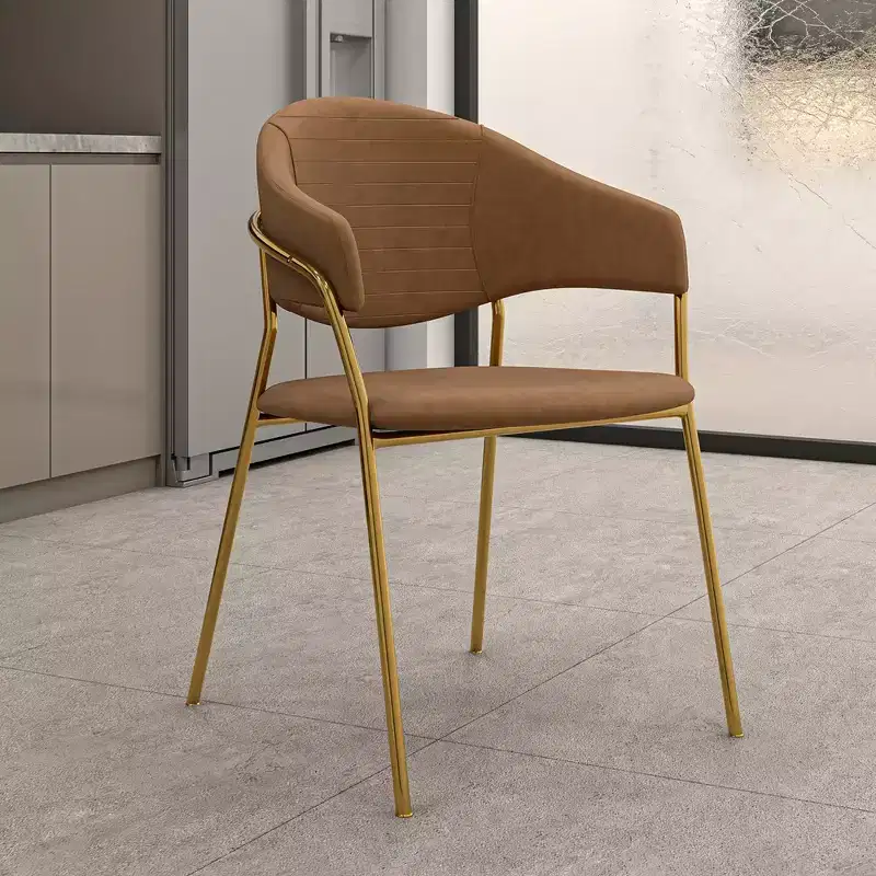 LeisureMod Dining Chair Upholstered in Leather & Velvet, Ergonomic Padded Seat & Back, Durable Stainless Steel Base  Bella Series Accent Armchair