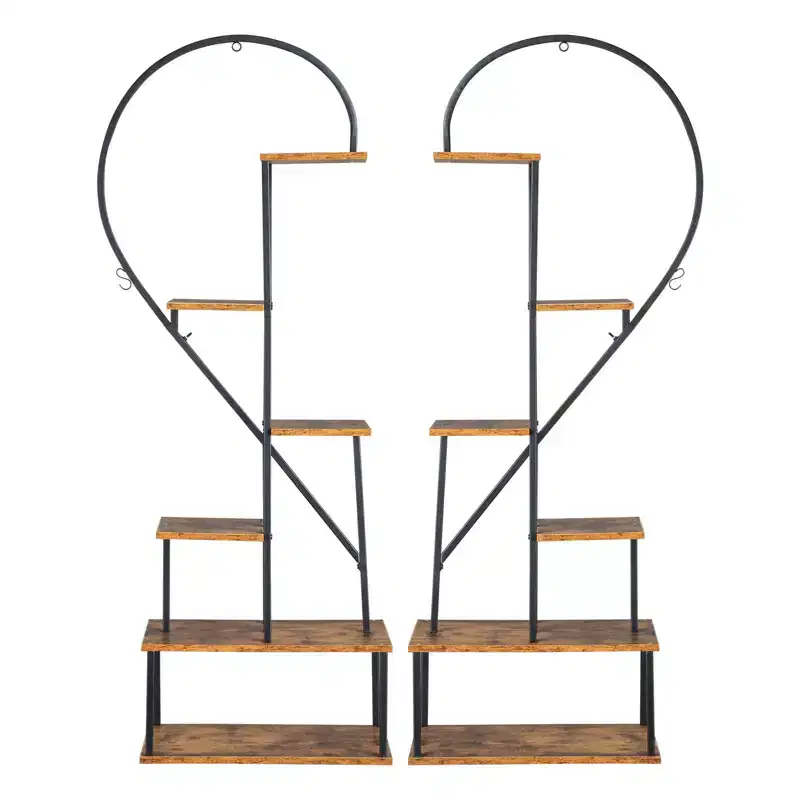 Karl Home 6 Layers Half Heart Iron Wood Plant Stand Flower Pot Stand