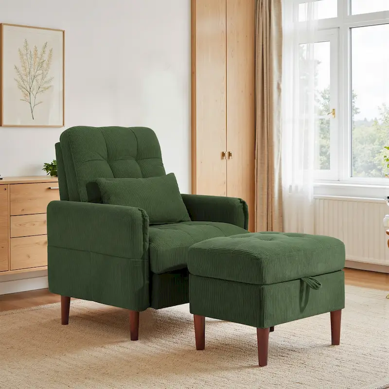 Accent Chair and Storage Ottoman Set with Adjustable Backrest