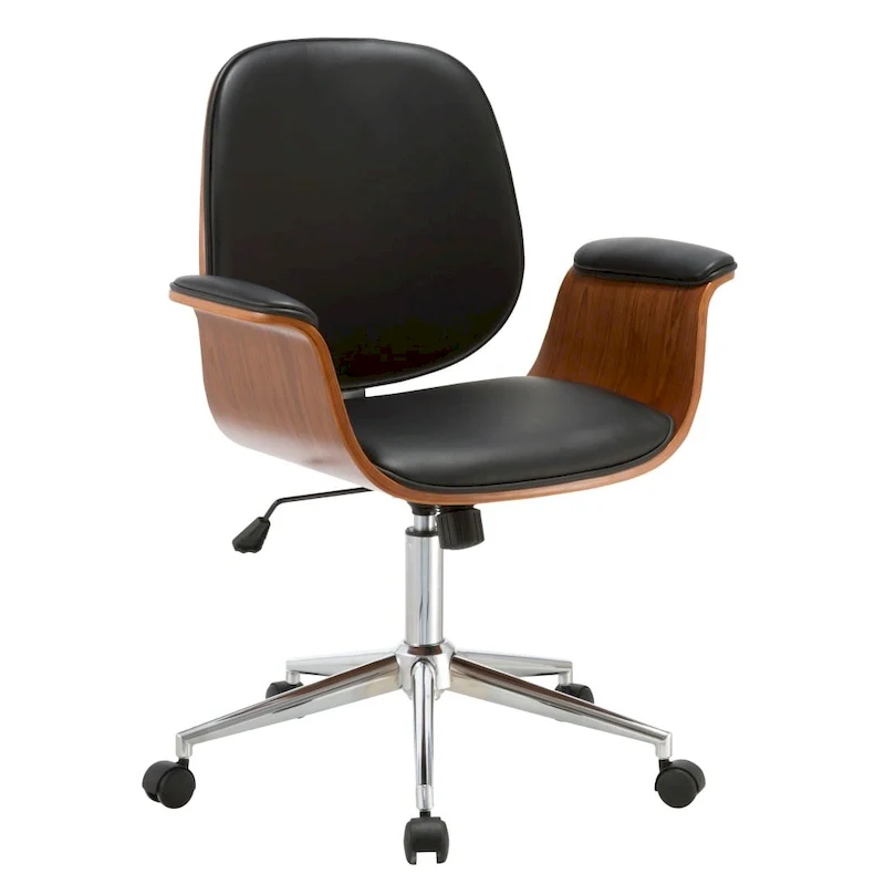 Faux Leather Mid-Century Modern Office Chair with Adjustable Height & Casters