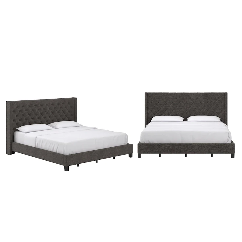 Wingback Button Tufted King Bed