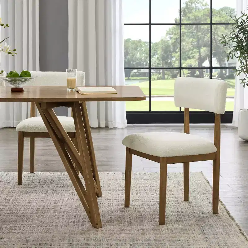 Modern Boucle Upholstered Dining Chairs Set of 2, Armless Chairs with Solid Wood Frame for Kitchen or Dining Room - Panipeachy
