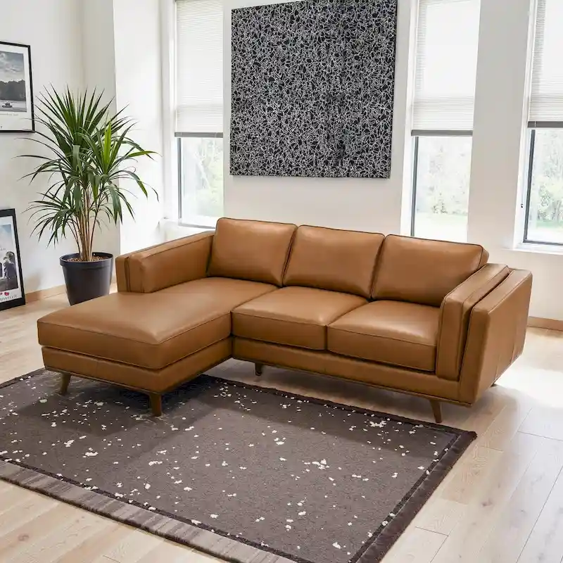 Ferris Living Room Top Leather Corner Sectional Couch in Cognac Tan