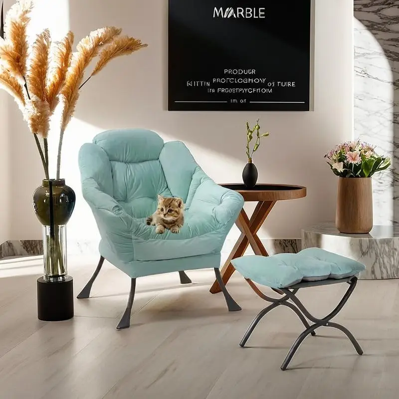 Modern Cotton Thick Padded Lazy Chair With Folding Ottoman