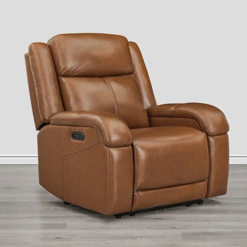 Brown Leather Power Recliner with Headrest - Single Seat