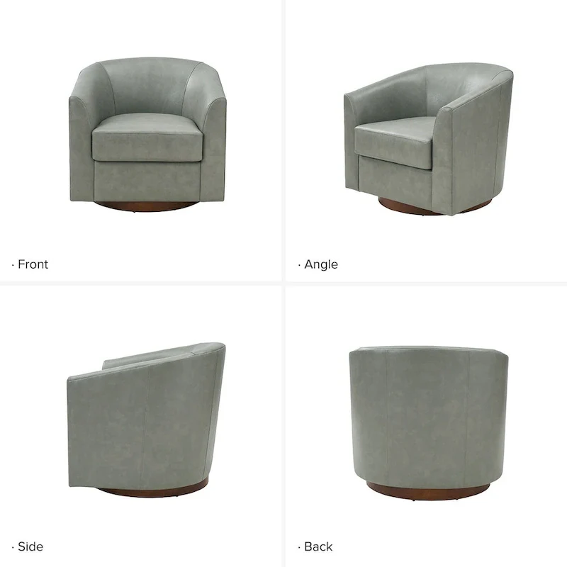 Swivel Barrel Chair, Modern Style, Genuine Leather – Brown / Sage / Camel, Single
