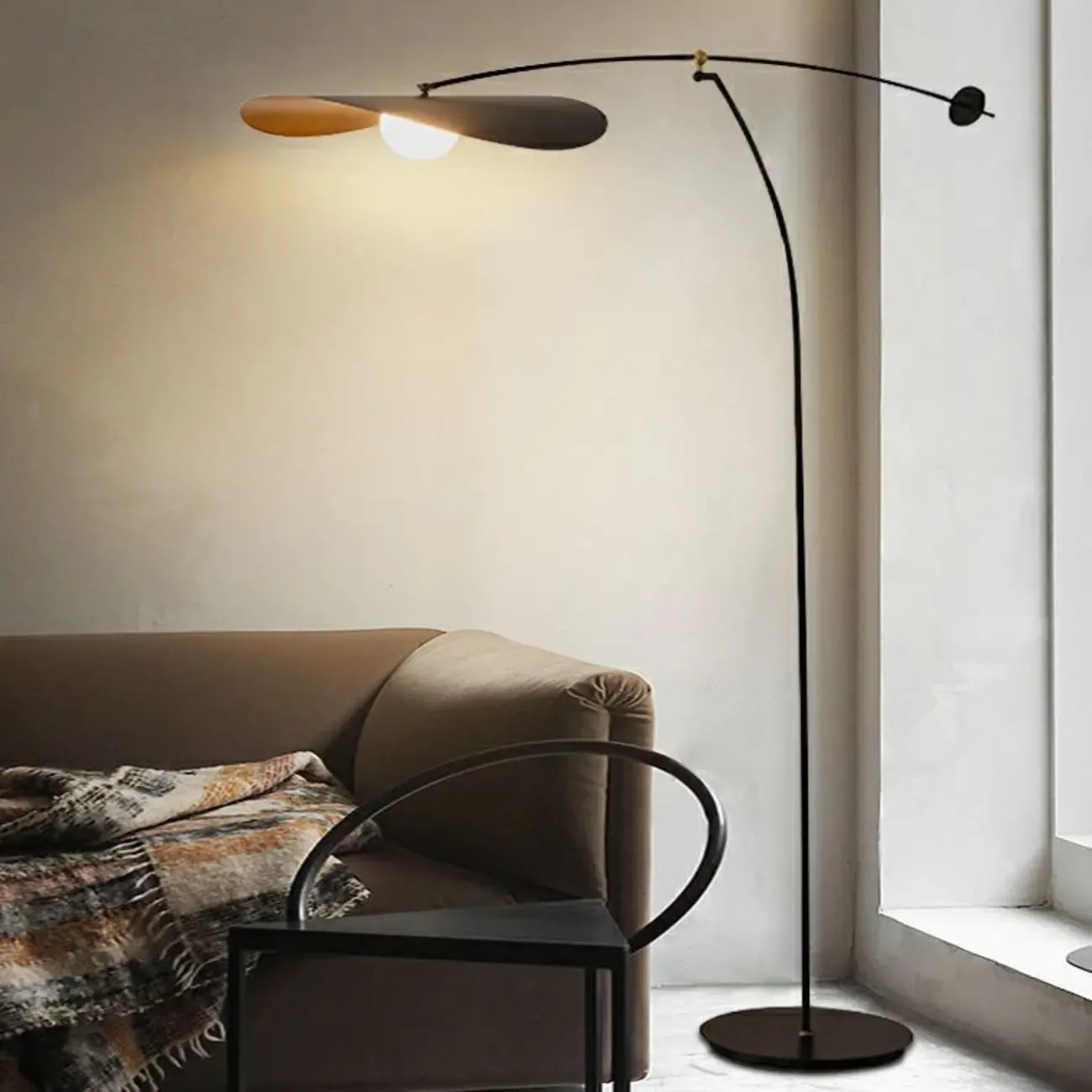 63 Modern Black Gold Metal Arc Floor Lamp with Balance Arm