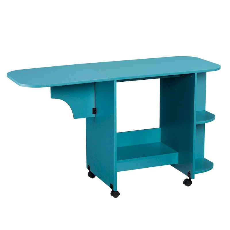 SEI Furniture Eastwick Expandable Rolling Sewing Table/Craft Station - Turquoise