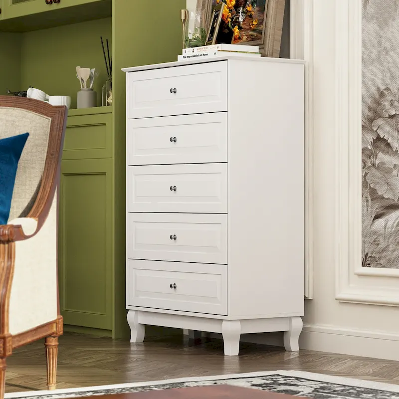 Black 5-Drawer Dresser with Wood Legs