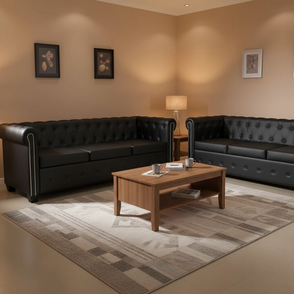 Chesterfield Sofa Black Faux Leather