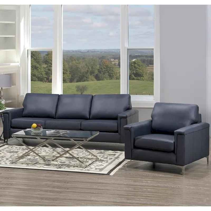 Lessa Modern Premium Top Grain Leather Sofa and Chair Set
