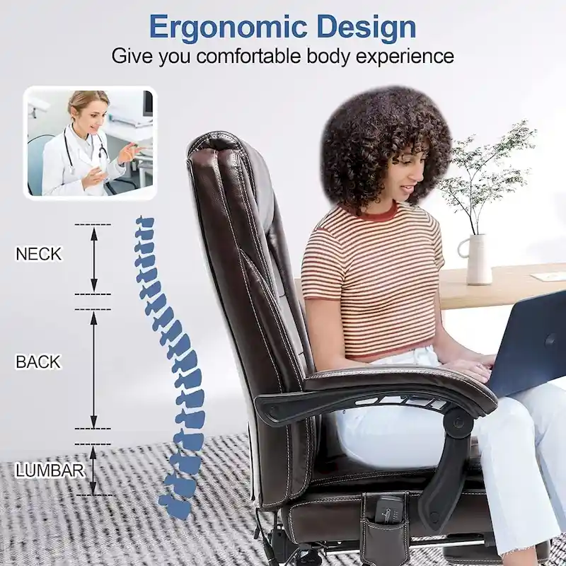 Ergonomic Heated Executive Office Chair with 2/4/6-Point Massage, Retractable Footrest, and PU Leather