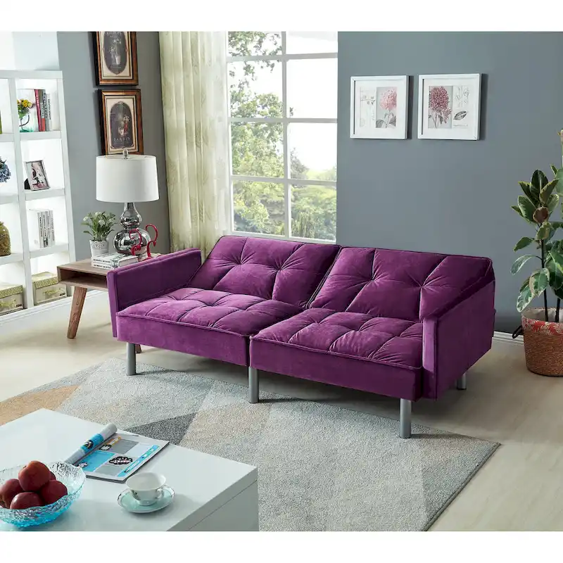 75.6 Lovely Velvet Convertible Sleeper Sofa Bed Futon Love Seats
